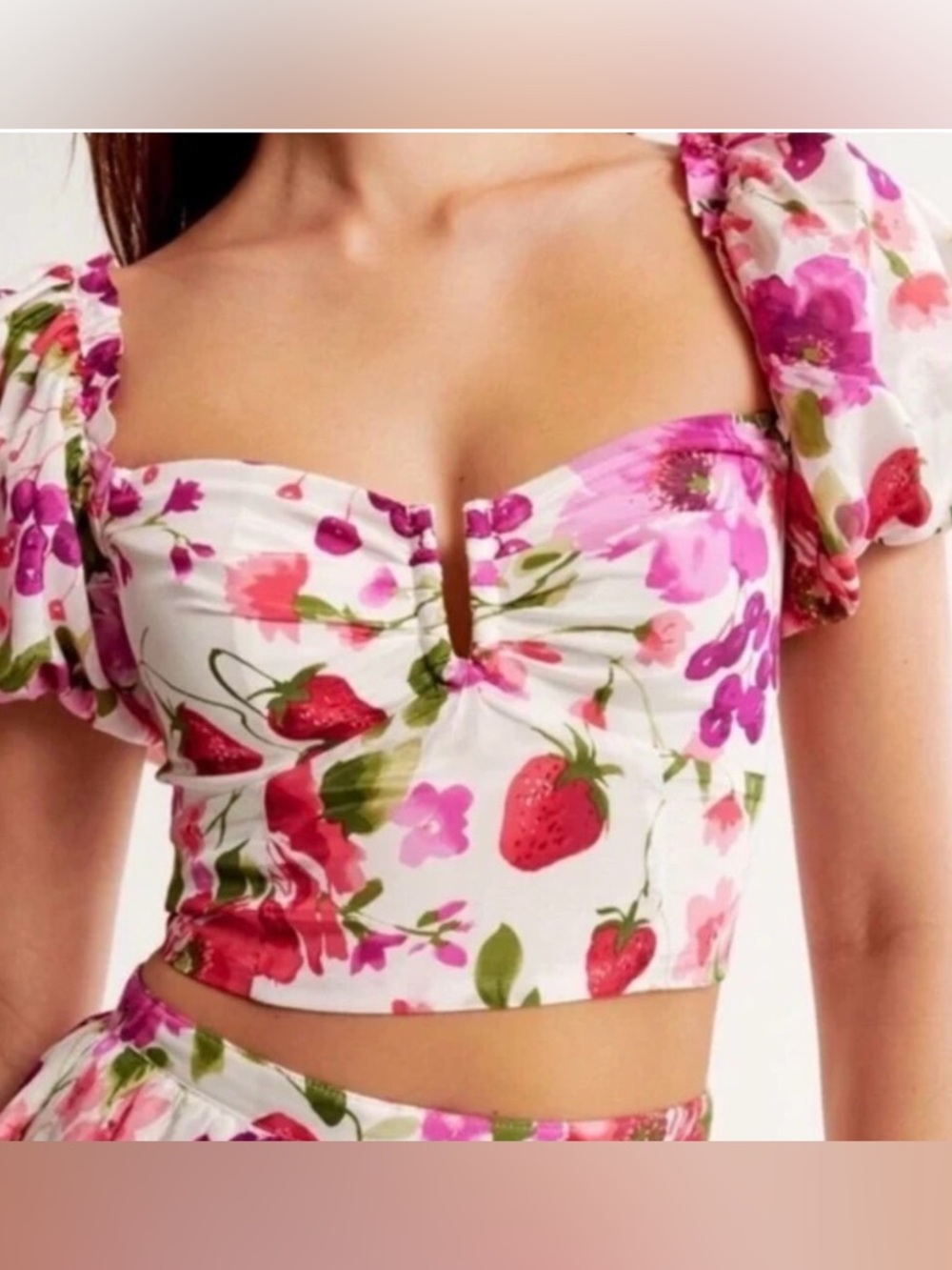 Abercrombie & Fitch Strawberry Puff Sleeve Top